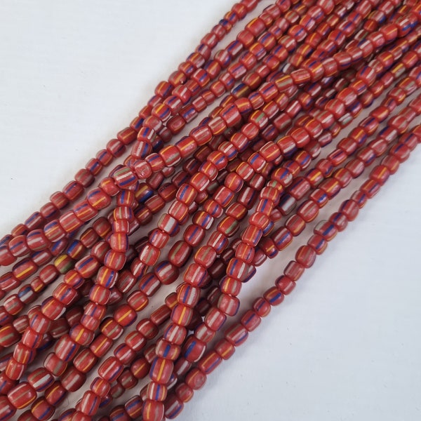 Strang ca. 110 indonesische Rocailles  ROT Streifen Java Beads