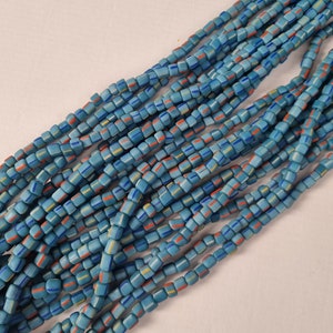 Strand of 100 Indo-Pacific Square Seed Beads BLUE with Stripes Java Beads