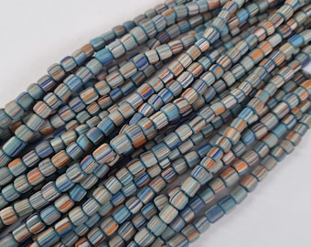 Strang ca. 110 indonesische Rocailles  BLAU  mit Streifen  Java Beads