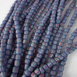 Strang ca. 110 indonesische Rocailles   BLAU mit Streifen Java Beads, indo-pacific