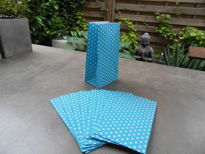 10 Gift Bags Paper turquoise Dots bottom bag