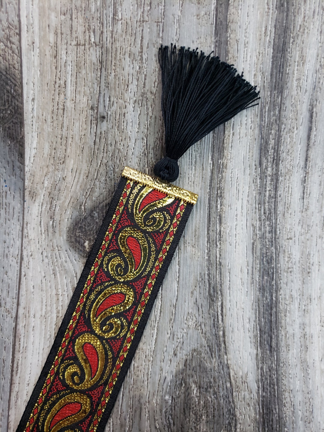 Last One Ribbon LAST ONE - Renaissance Jacquard Metallic Gold & Reds Reversible Ribbon ...