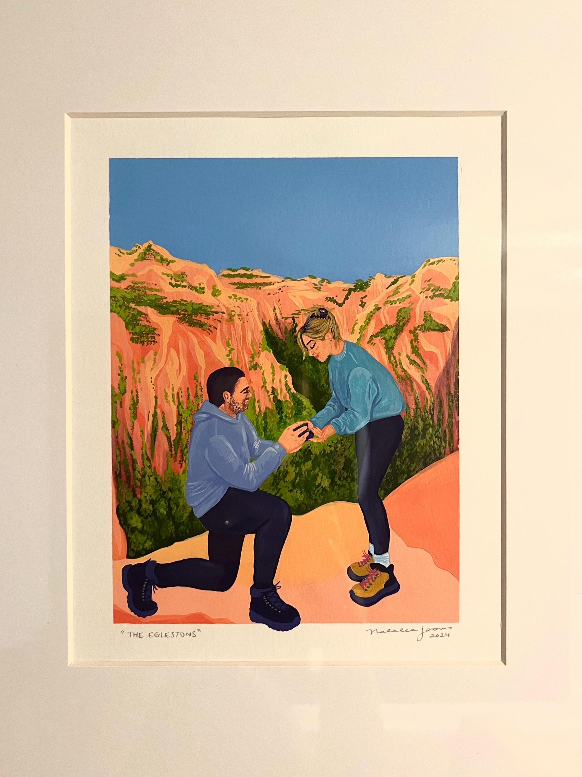 Custom Hand-Painted Couple's Portrait, Gouache, Unframed