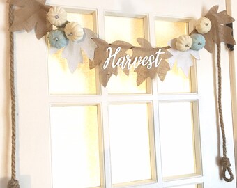 Burlap Autumn Leaf Garland, Rustic Harvest Decor