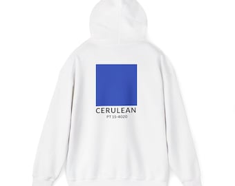 Sudadera con capucha azul cerúleo / Muestra cuadrada de color azul cerúleo Pantone Jersey inspirado en la película El diablo viste de Prada Gráfico en la espalda