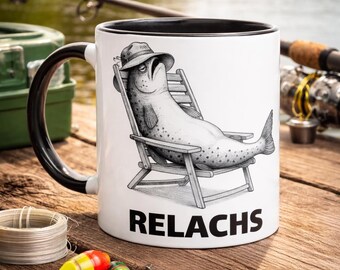 Funny fishing mug with fish – Relachs coffee mug | Gift for colleagues & office humor