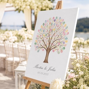 Wedding Fingerprint Tree Leinwand personalisiert | Wedding Guest Book Alternative |  Gästebuch Hochzeit mit Namen & Datum, Hochzeitsgeschenk
