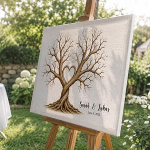 Árbol de huellas dactilares para bodas, libro de firmas personalizado para bodas, árbol de huellas dactilares, lienzo o póster sin tinta de sello.