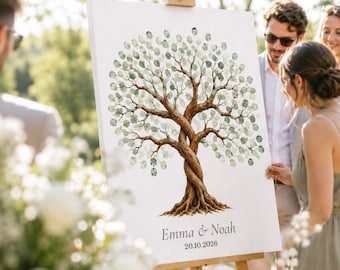 Custom Wedding Fingerprint Tree | Personalized Thumbprint Guest Book Alternative | Unique Newlywed Gift | Reception Sign In