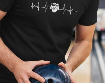 Bowling T-Shirt Heartbeat – ECG Bowling T-Shirt – Bowling Gift, Skittles T-Shirt, Sports Motif