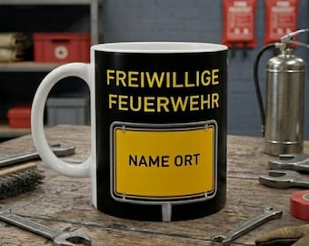 Volunteer Fire Department Mug with Town Name | Personalized Fire Department Mug with Town Sign | Gift for Firefighters | Fire Department Coffee Mug