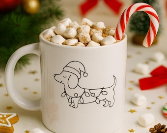 Tazza di Natale a forma di bassotto - Tazza divertente con cane per Natale - Regalo per gli amanti dei bassotti e dei cani