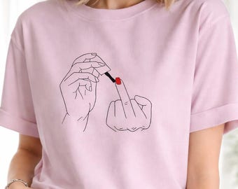 Statement Graphic T-Shirt – Minimal Line Art Middle Finger Design, Confident & Bold