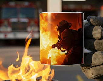 Mug pompier, cadeau idéal pour les pompiers volontaires : Mug à café avec motif de flammes