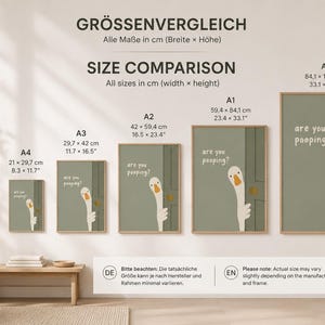 May include: A collection of framed art prints with a humorous goose design, available in various sizes. The prints feature a goose peeking from behind a door with the text "are you pooping?". Sizes range from 5 x 7 inches to 33.1 x 46.8 inches.