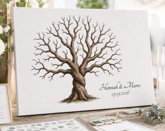 Wedding Fingerprint Tree Canvas, Custom Thumbprint Tree Wedding Guest Book Alternative, Personalized Wedding Sign In Board, Wedding Decor