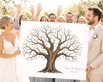 Fingerprint Tree Wedding Guest Book Poster – Personalized Thumbprint Tree with Names & Date | Wedding Guestbook Alternative