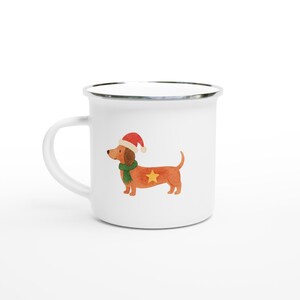 Dachshund Christmas Enamel Mug – Merry Woofmas Dog Camper Cup – Cute Holiday Camping Mug for Dog Lovers – Christmas Gift for Dachshund Fans image 2