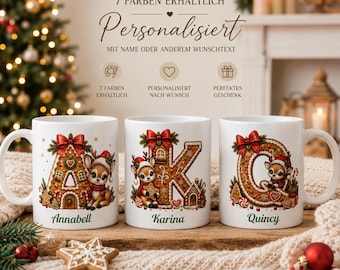 Personalized Gingerbread House Mug with Name | Christmas Mug | Santa & Elf Gift | Reindeer Coffee Cup | Christmas Gift | A–Z Alphabet