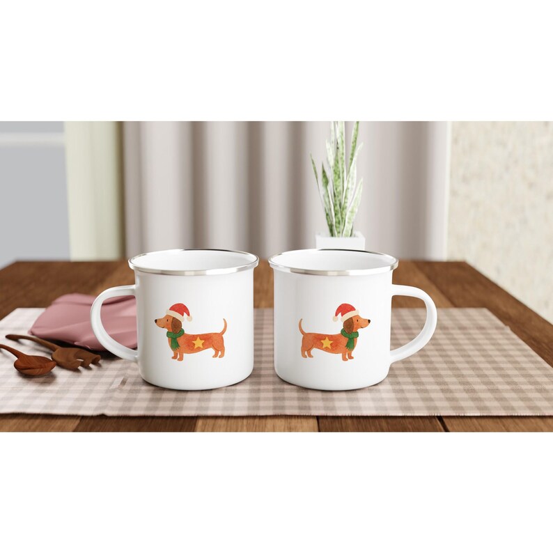 Dachshund Christmas Enamel Mug – Merry Woofmas Dog Camper Cup – Cute Holiday Camping Mug for Dog Lovers – Christmas Gift for Dachshund Fans image 3