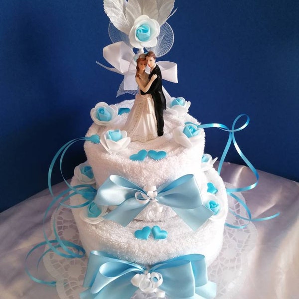 Hochzeit * Handtuchtorte * blau weiß