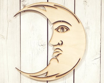 Man in the Moon Face - laser wood cut sign wall decor gift wreath unfinished summer spring birthday solstice sundial lover outdoor