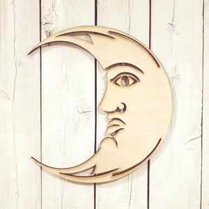 Man in the Moon Face - laser wood cut sign wall decor gift wreath unfinished summer spring birthday solstice sundial lover outdoor