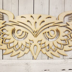 Owl Face - laser wood cut sign wall decor  gift wreath unfinished garden nature bird eyes lover