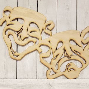 Drama Masks Comedy Tragedy - laser wood cut sign wall decor unfinished gift wreath theater actor