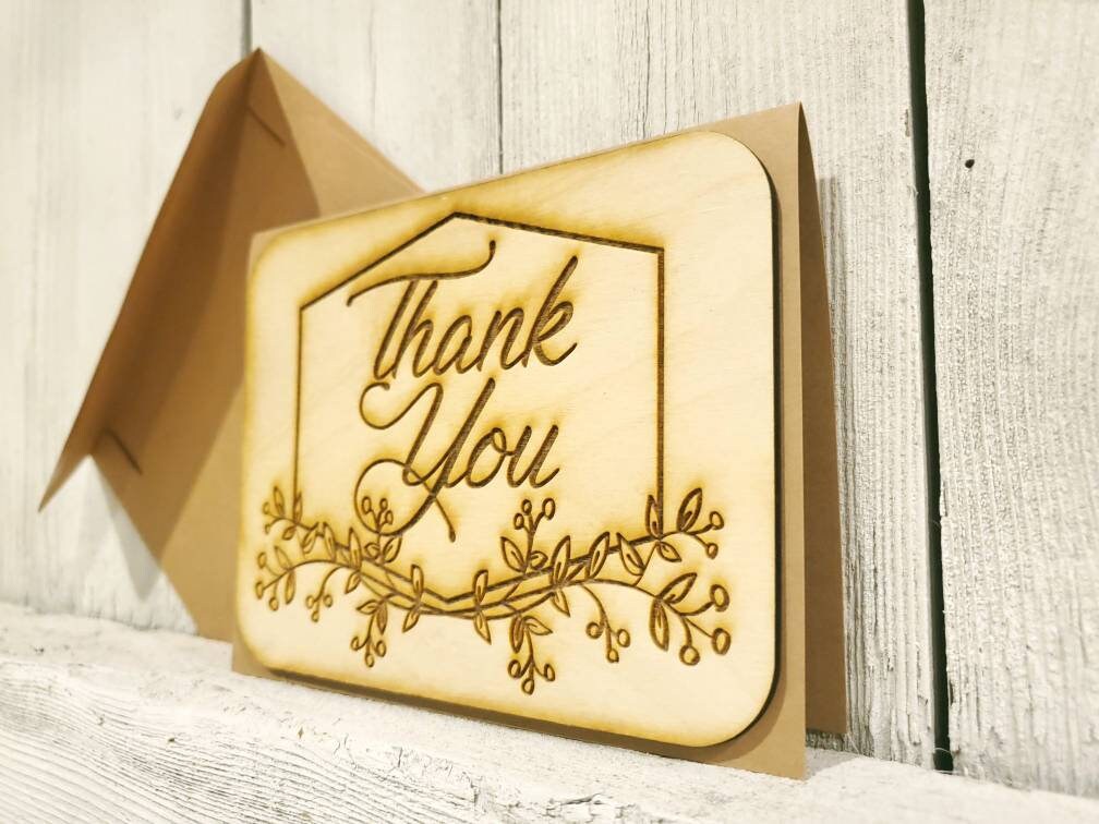 Thank You Wood Engraved Keepsake Greeting Card blank inside | Etsy