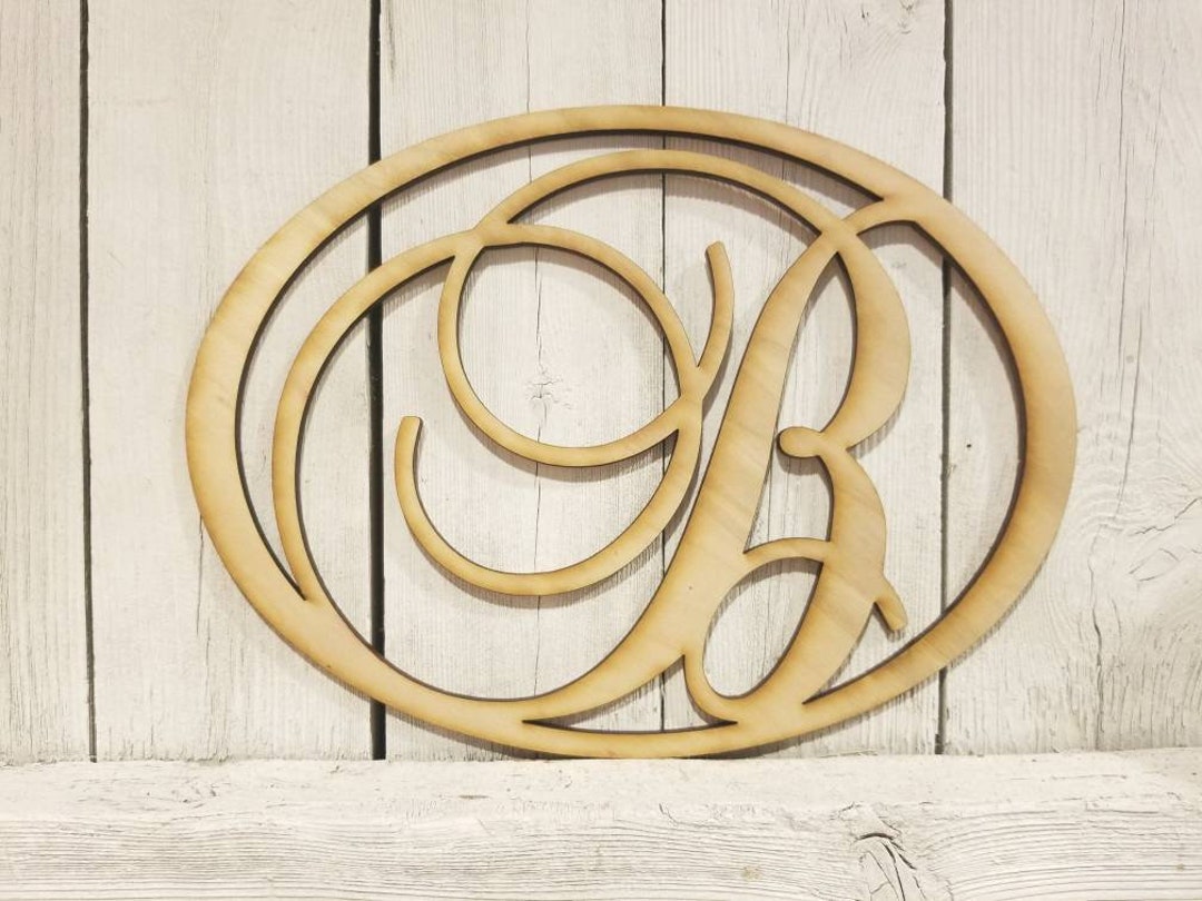 Script Cursive Letter Monogram Oval - Custom Personalized Laser Wood ...