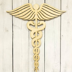 Medical Caduceus Doctor Nurse EMT Symbol - laser wood cut sign wall decor unfinished gift wreath