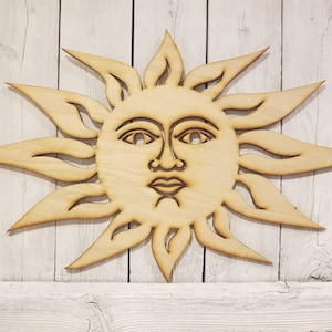 Sun Face - laser wood cut sign wall decor gift wreath unfinished summer spring birthday solstace sundial lover outdoor