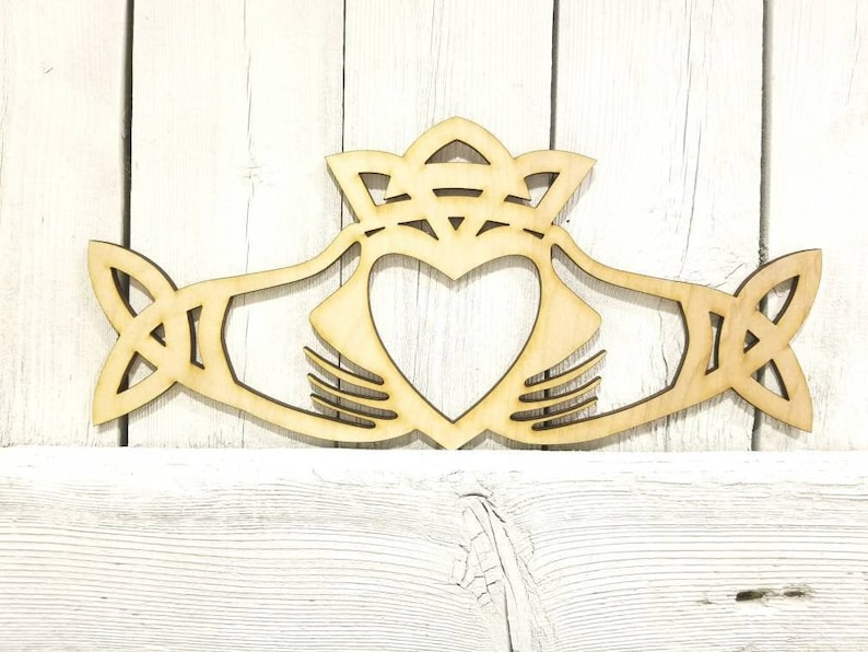 Claddagh Irish Celtic Symbol Laser Wood Cut Sign Wall Decor Unfinished Love Loyalty Friendship Ring Heart Crown Hands