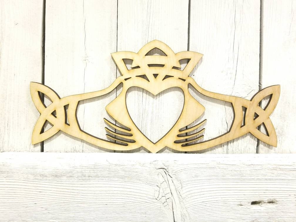 Claddagh Irish Celtic Symbol - Laser Wood Cut Sign Wall Decor ...
