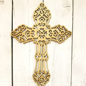 Religious Ornate Cross - Laser Wood Cut Sign Wall Decor Unfinished Gift ...