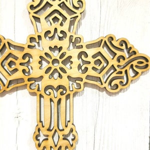 Religious Ornate Cross - Laser Wood Cut Sign Wall Decor Unfinished Gift ...