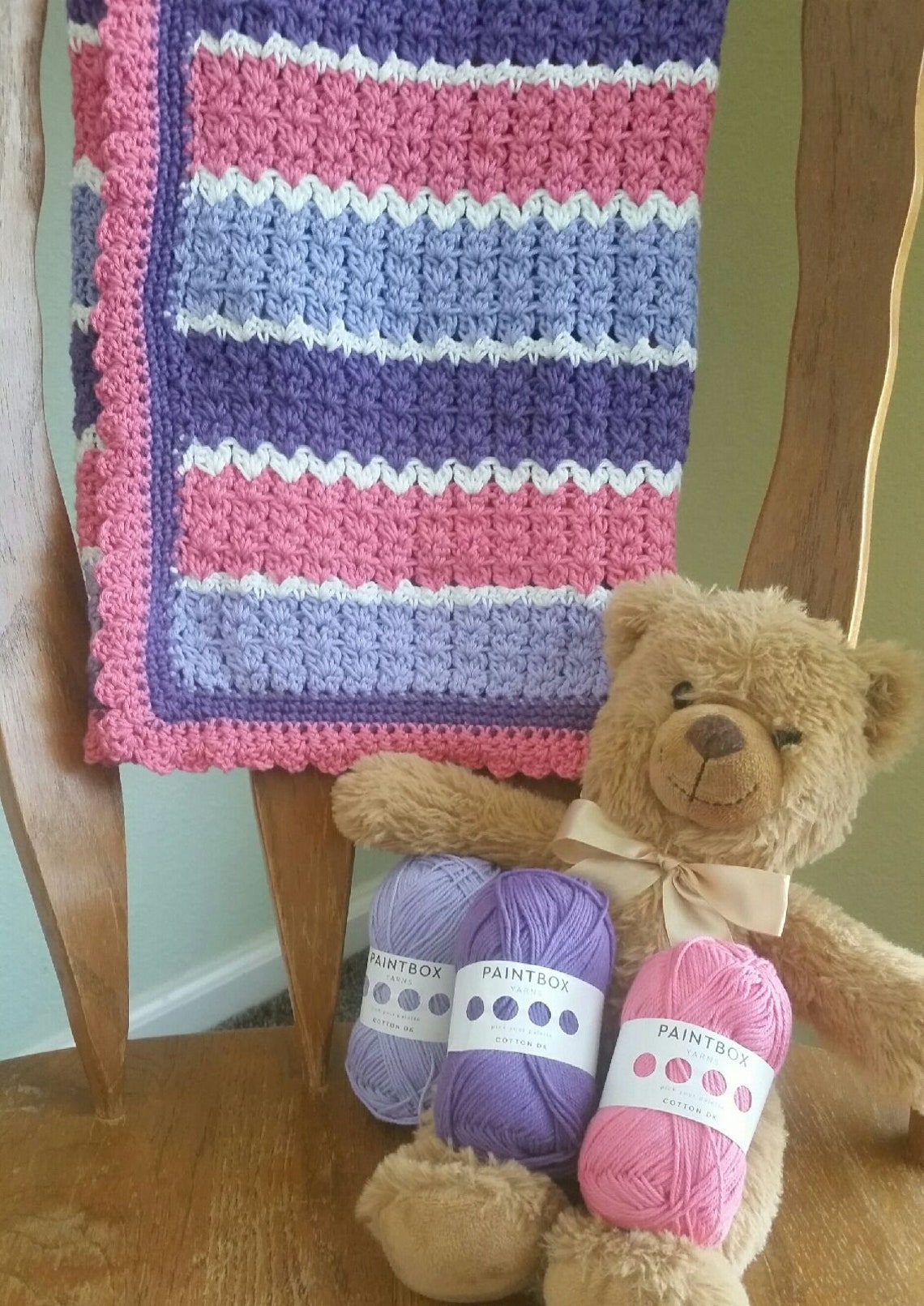 Handmade Pink & Lavender Baby Blanket 100 Cotton Yarn. All Etsy