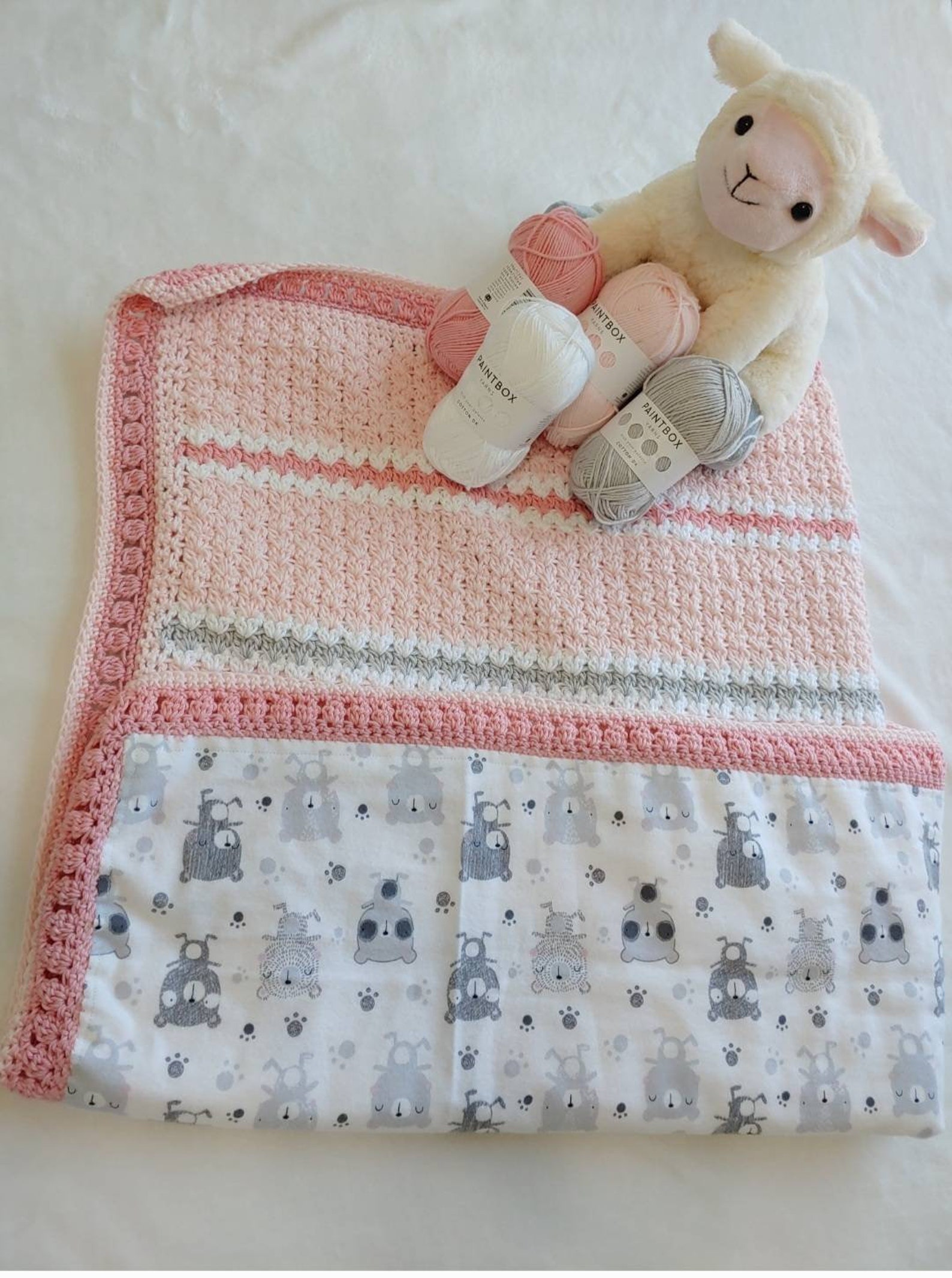 Peachy Pinky Handmade 2 Sided Baby Blanket Woodsy Animal Flannel on