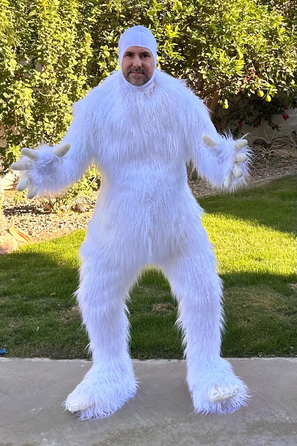 Yeti Costume white fur suit - includes Body, Feet, and Hands -  cowl hood