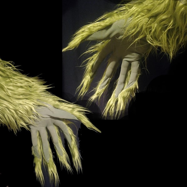 Christmas Cosplay Green fur gloves - Choice of Realistic or Animation Green - Custom Made