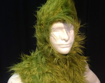 Christmas Cosplay Green fur Hood - choice of Bright &quot;Animation&quot; Green or &quot;Realistic&quot; Green - Custom Made