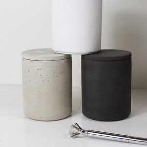 Concrete mug with lid, 10 cm height 8 cm diameter pot toothbrush mug pen storage black white grey round pen holder