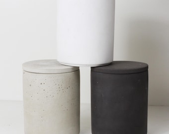 Mug en béton avec couvercle, hauteur 10 cm, diamètre 8 cm, pot, brosse à dents, gobelet, rangement pour stylos, noir, blanc, gris, rond