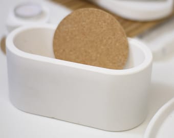 Storage container made of concrete, white, bathroom decoration, jewelry tray, individually usable pen holder gift, noble tin, length: approx. 16.5 cm