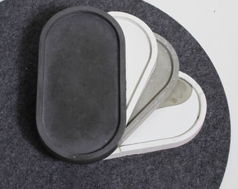 Concrete tray, concrete tray, decorative jewelry tray, oval, pretty gift simple 18 x 9.5 cm, black white gray