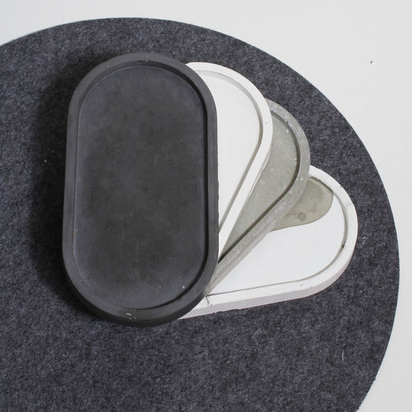 Betontablett ,  Tablett aus Beton , Schmuckablage Deko,  oval, hübsches Geschenk schlicht 18 x 9,5 cm, schwarz weiß grau