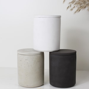 Tazza in cemento, portapenne con coperchio, 10 cm di altezza, 8 cm di diametro, vaso, portaspazzolino, contenitore per penne, nero, bianco, grigio, rotondo