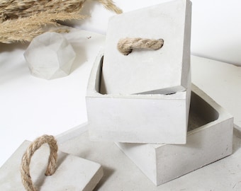 Storage with lid, concrete, light gray, pretty gift, beautiful box for small items, jewelry, office, kitchen, 9 x 9 cm width, 6 cm height