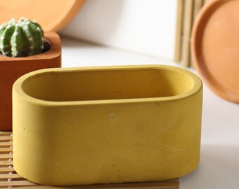 Decorative concrete, storage, vessel, mustard yellow, oval, bathroom decoration, jewelry shelf, office, pot, 16.5 x 7.5 cm Mediterranean Raysin similar